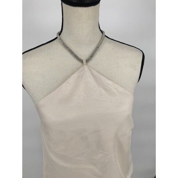 H&M Top Women Cream Rhinestone Strap Halter Neck Top Sleeveless Tank Size Xsmall - Picture 3 of 8